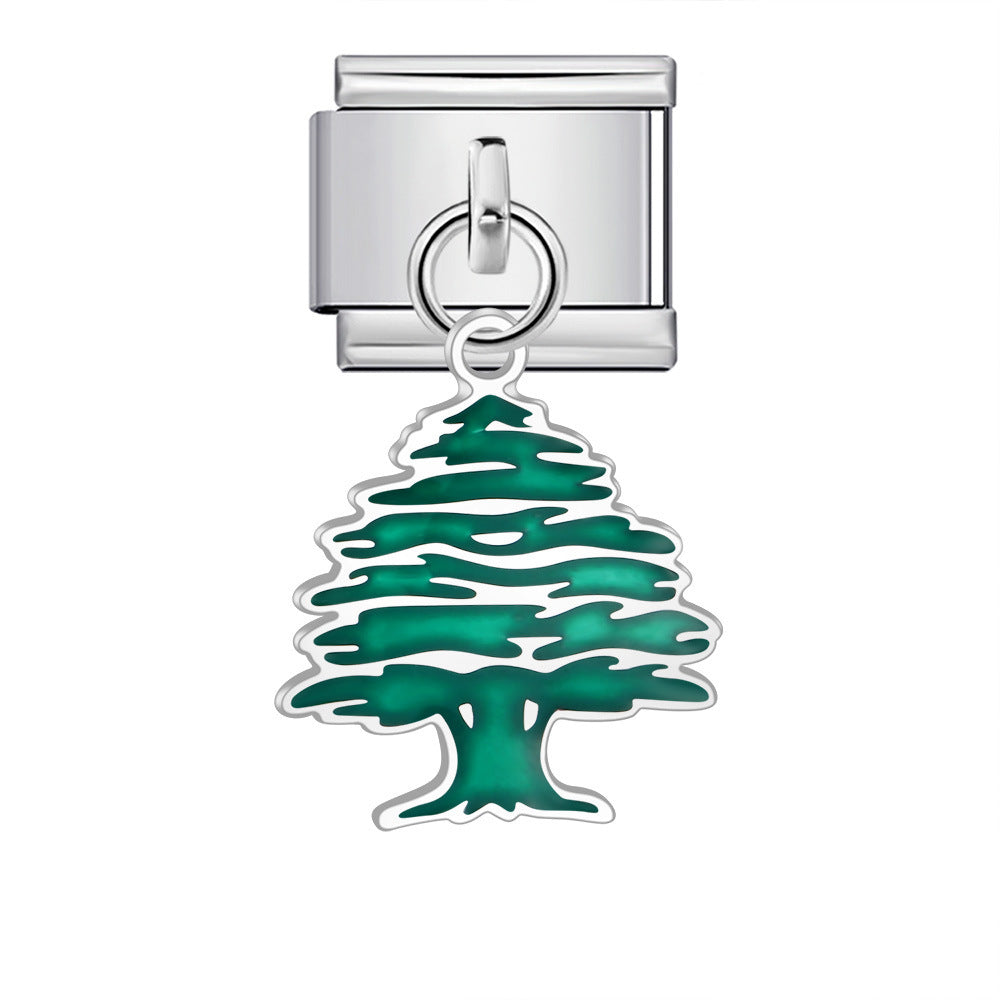 Single Hook Christmas Style Italian Module Bracelet with Gold Sole and Elastic Splicing DIY Titanium Steel Strap Chain