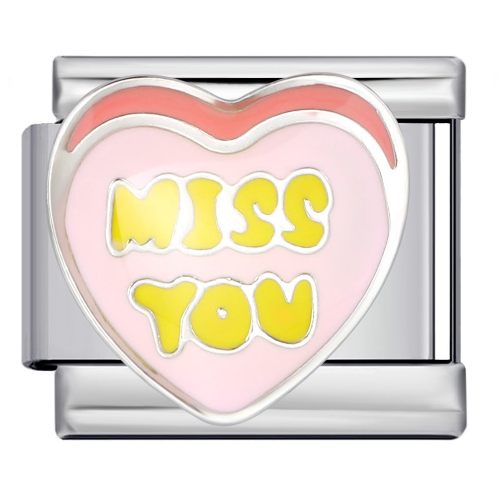 Cross Border E-commerce Love English Series Titanium Steel Welding Drip Oil DIY Italian Module Bracelet Personalized Accessories