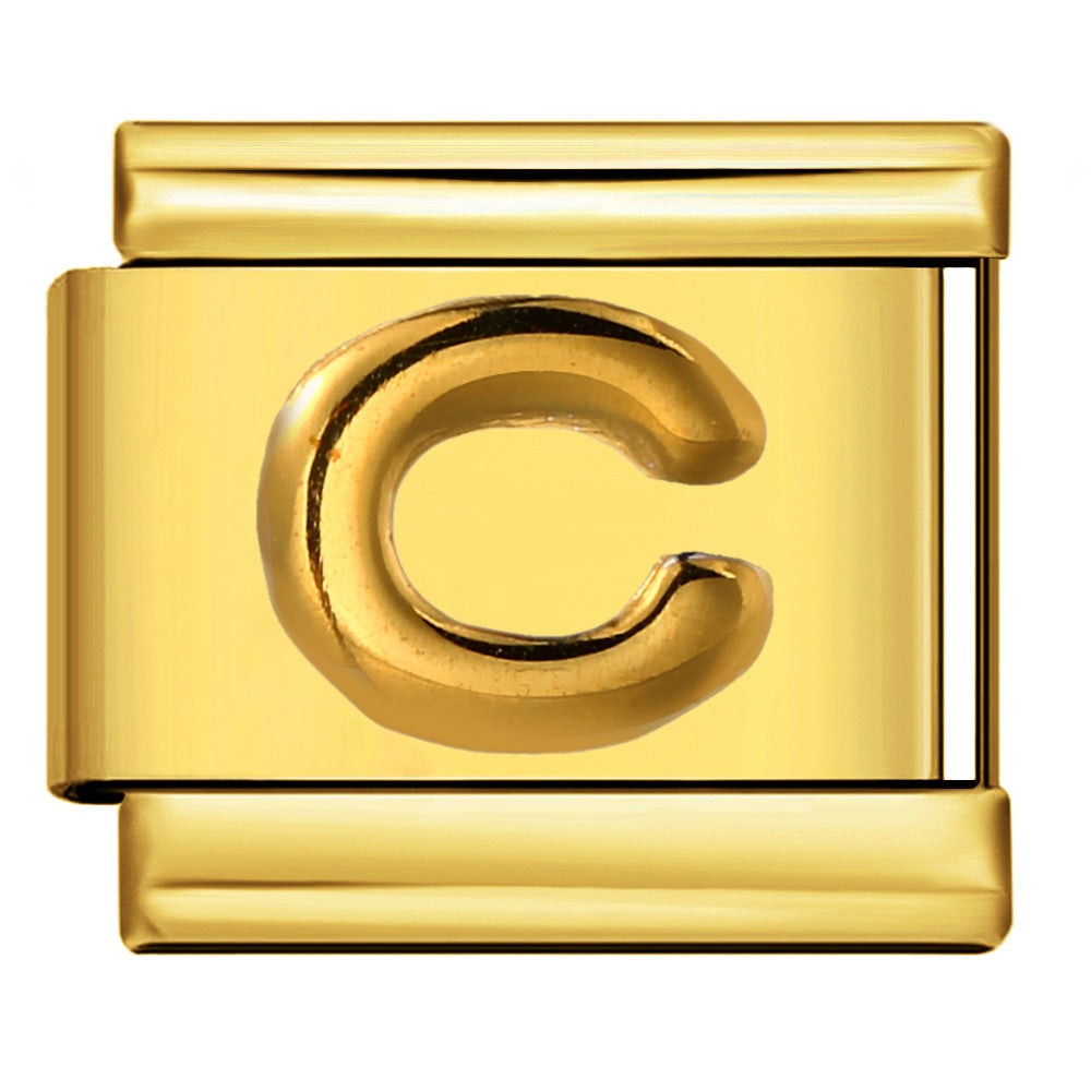 Golden Convex Letter Series Italian Module Bracelet Titanium Steel Stamping DIY Elastic Splicing Bracelet Accessories