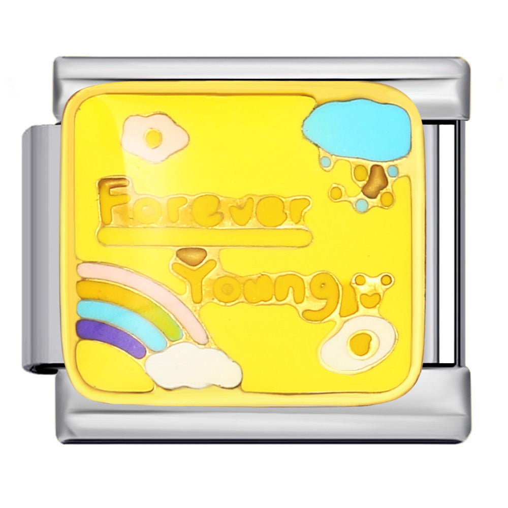 Stainless Steel Welded Gold-Plated Drip Oil DIY Personalized English Elastic Patchwork Bracelet - Italian Module Wholesale