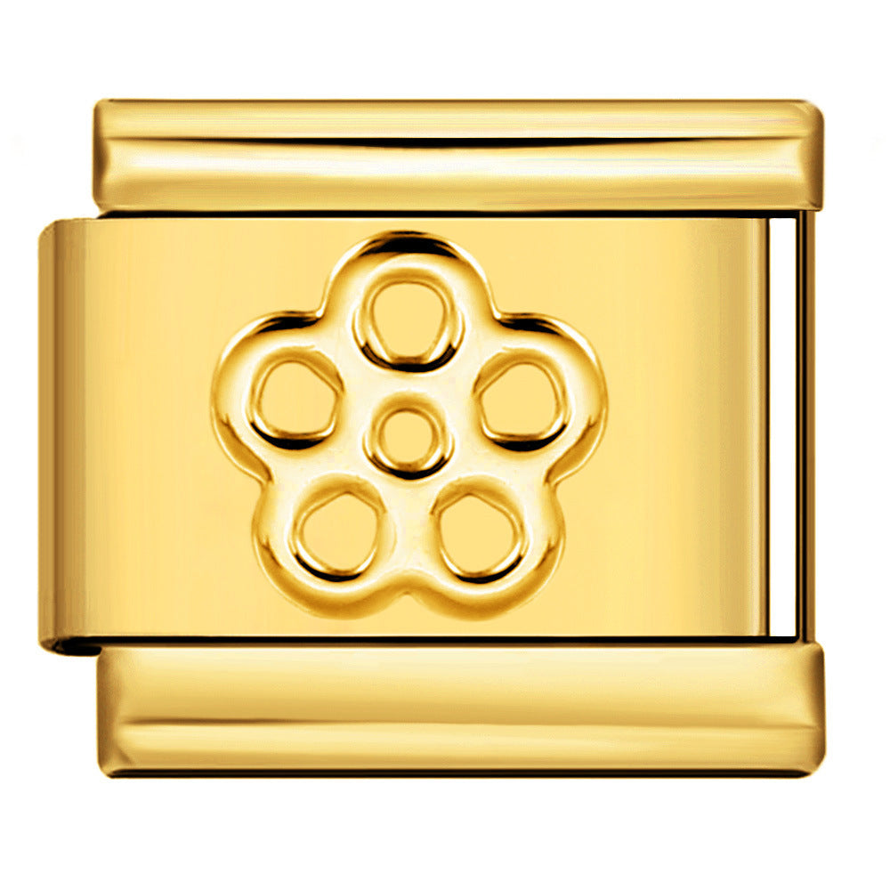 New Petal Stamping Series DIY Italian Module Bracelet Titanium Steel Gold Plated Drip Oil Splicing Strap Chain