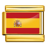 Gold Base World Flag Photo Resin Italian Charm Bracelet DIY Stainless Steel Stretch Watch Band Wristband