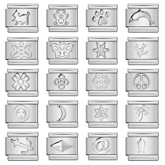 Titanium Steel Convex Silver Stamped DIY Italian Charm Bracelet with Unique Patterns