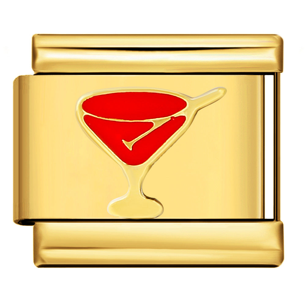 Gold Background Red Series Module Bracelet Accessories, Stainless Steel DIY Free To Match with Italian Charms Handmade Accessories