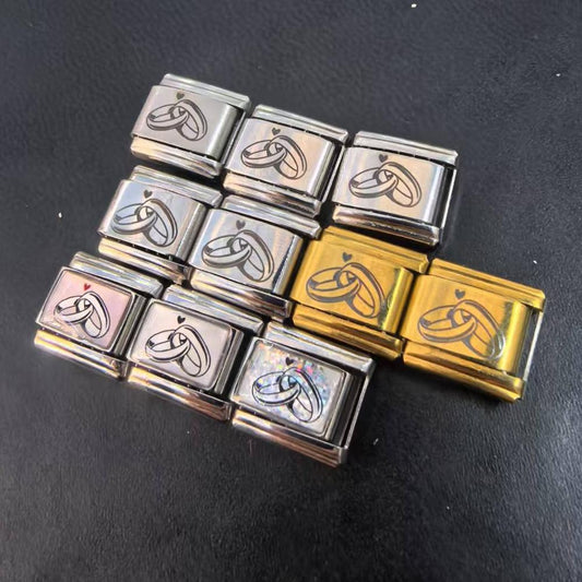 New Double Ring Series Laser Engraved Italian Module Bracelet Stainless Steel DIY Fashion Bracelet