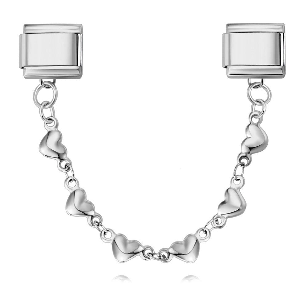New Stainless Steel Heart-shaped Pendant Italian Module Bracelet with Double Hooks DIY Elastic Splicing Strap Chain