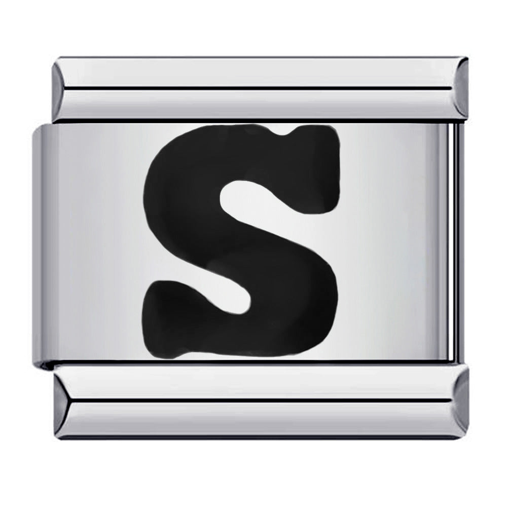 New Titanium Steel Black Alphabet DIY Italian Charm Bracelet Custom Name Link Chain