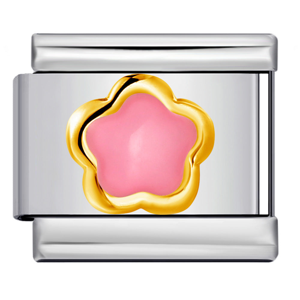 New Petal Stamping Series DIY Italian Module Bracelet Titanium Steel Gold Plated Drip Oil Splicing Strap Chain