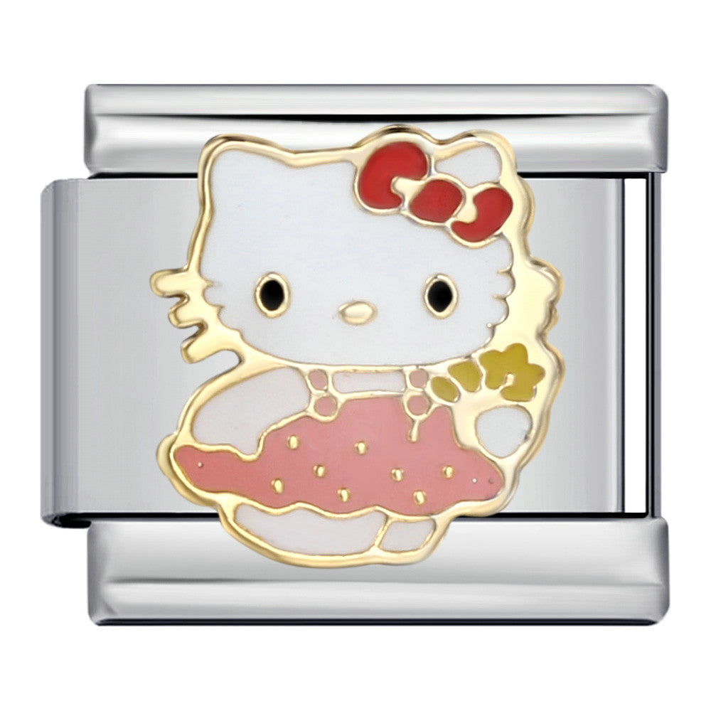 Wholesale DIY Titanium Steel Welded Enamel Drop Charms Italian Link Bracelet Straps with Cute Cartoon Patterns