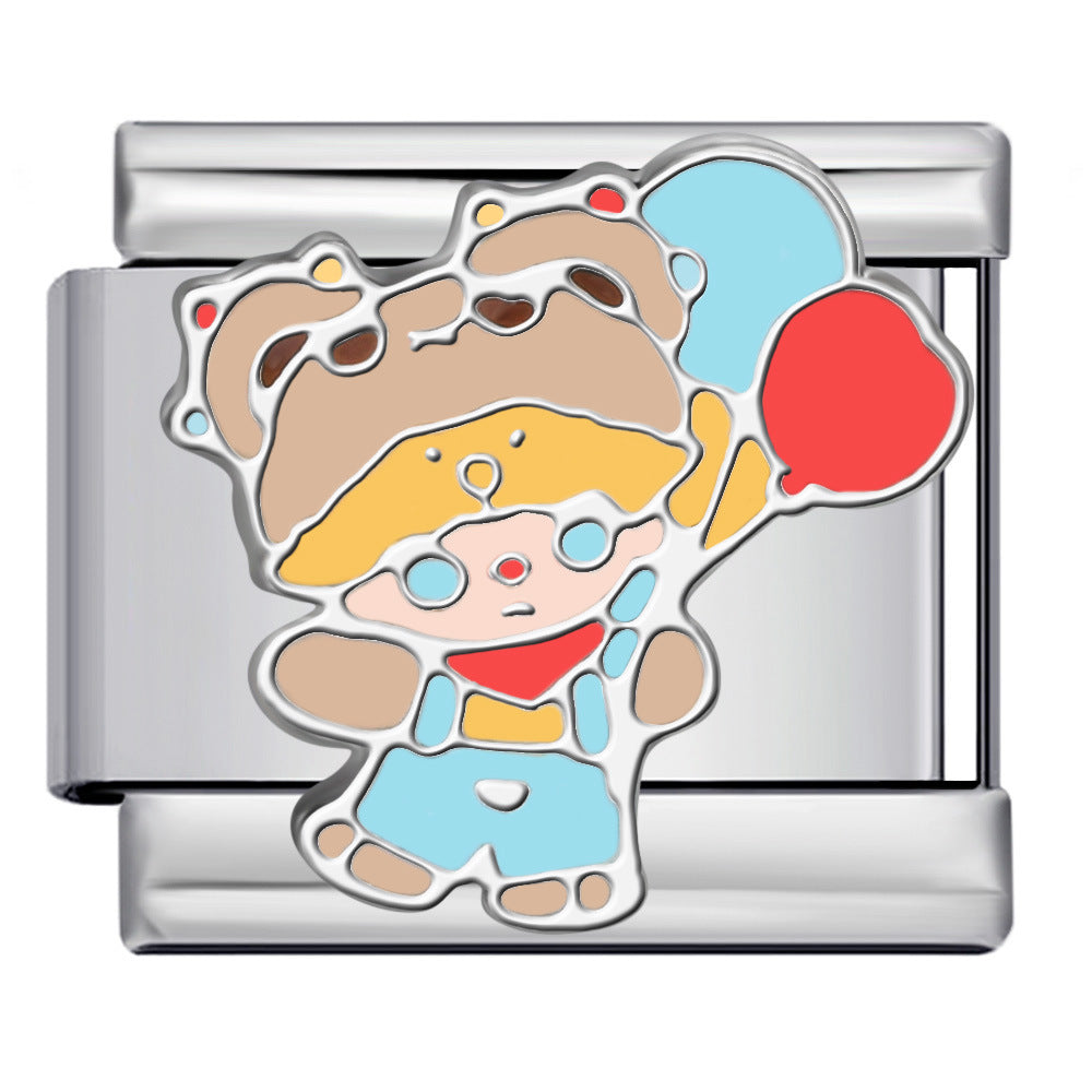 Cartoon Character Italian Module Bracelet Stainless Steel Welding Pattern DIY Elastic Splicing Versatile Bracelet