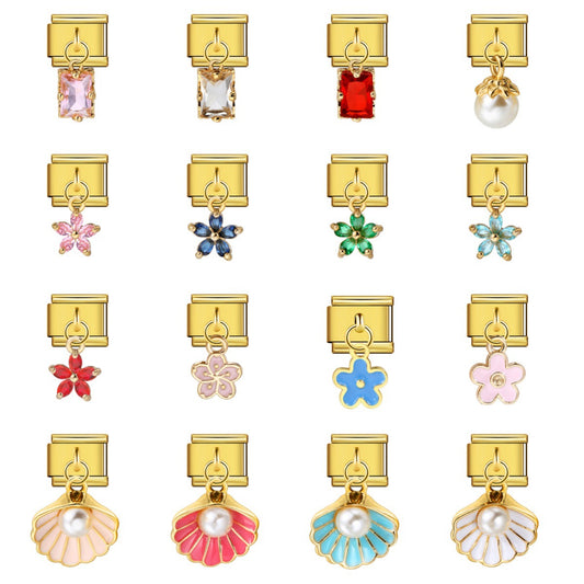 New Pearl Gemstone Hook Pendant Italian Module Bracelet DIY Elastic Splicing Stainless Steel Bracelet