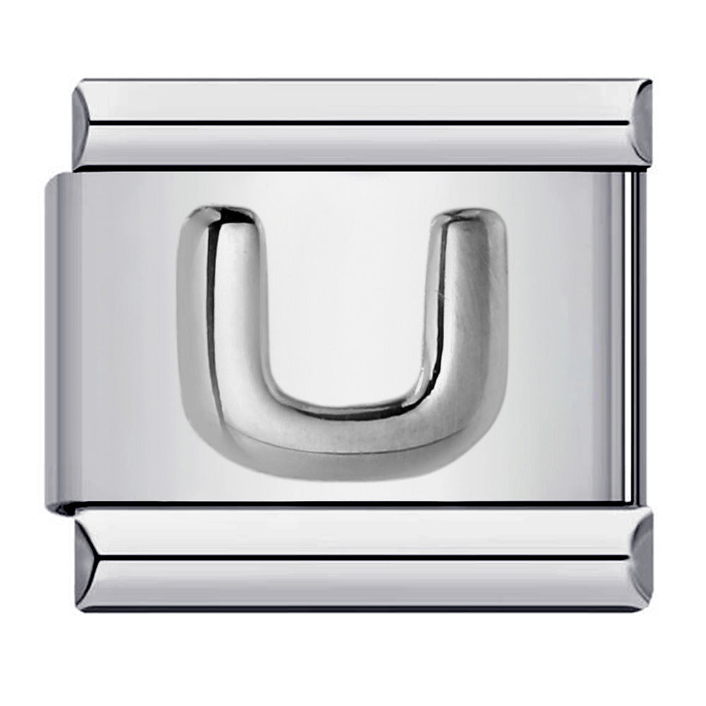 New Stainless Steel Silver Convex English Letter Italian Module Bracelet DIY Elastic Splicing Strap Chain