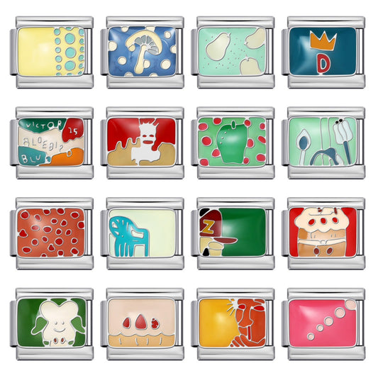 New Stainless Steel Welding Drip Oil DIY Bracelet Italian Module Bracelet Colorful Pattern Personalized Splicing Bracelet