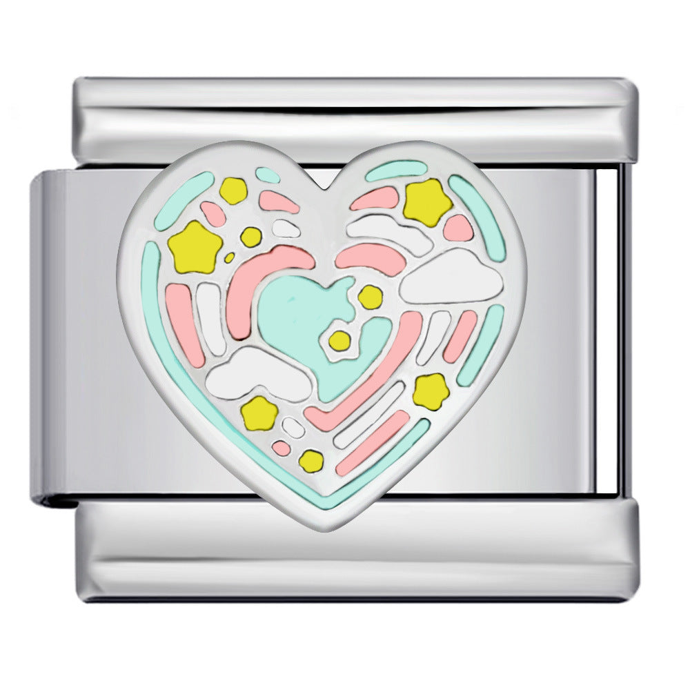 Colorful Drip Oil Love Element Italian Module Bracelet Welding Pattern DIY Elastic Splicing Stainless Steel Bracelet