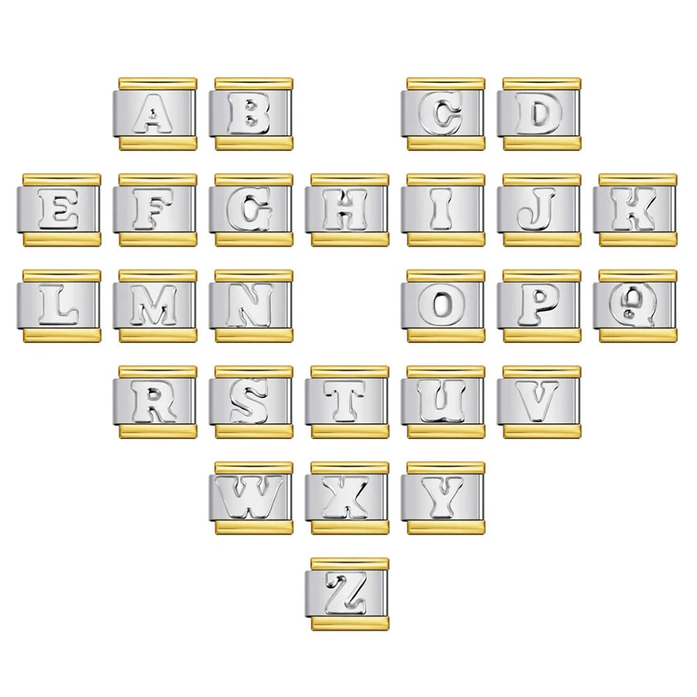 Fashion Gold Cover Silver Concave English Letter Bracelet Titanium Steel Non Dripping Oil DIY Italian Module Bracelet Wholesale