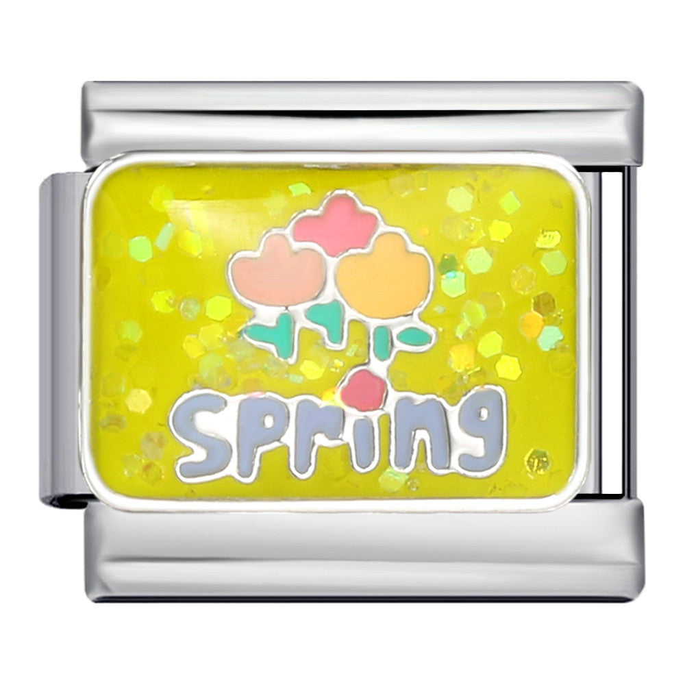 Four Season Element Gold-plated Oil Drop DIY Italian Module Bracelet with Personalized Welding Pattern Stainless Steel Bracelet