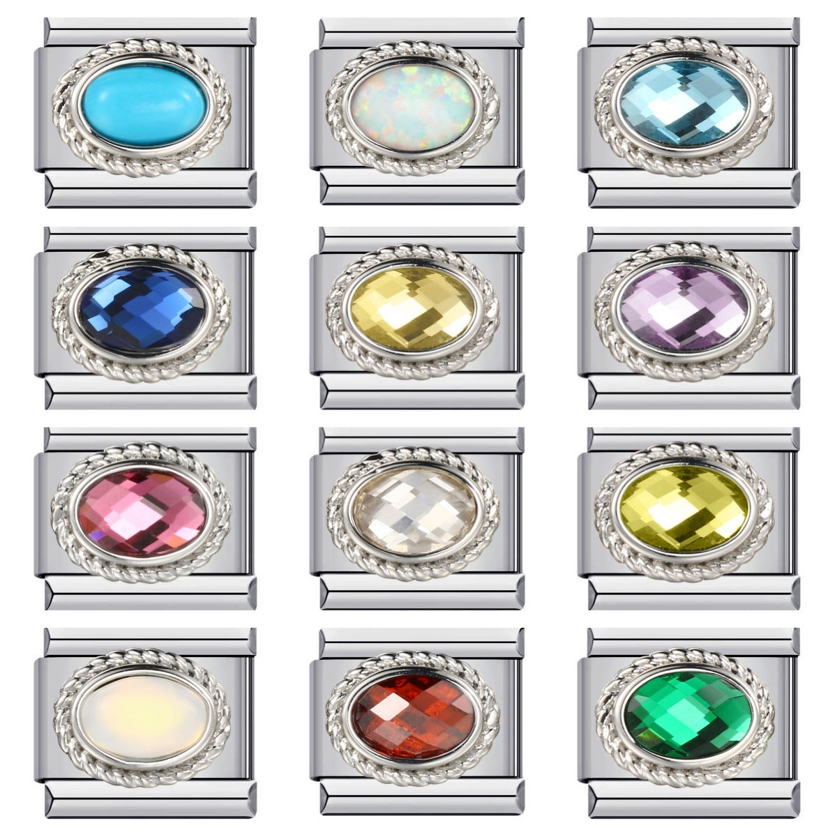 Italian Modular Birthstone Bracelet Stainless Steel Welded Colorful Zircon DIY Stretch Bangle Fashion Jewelry