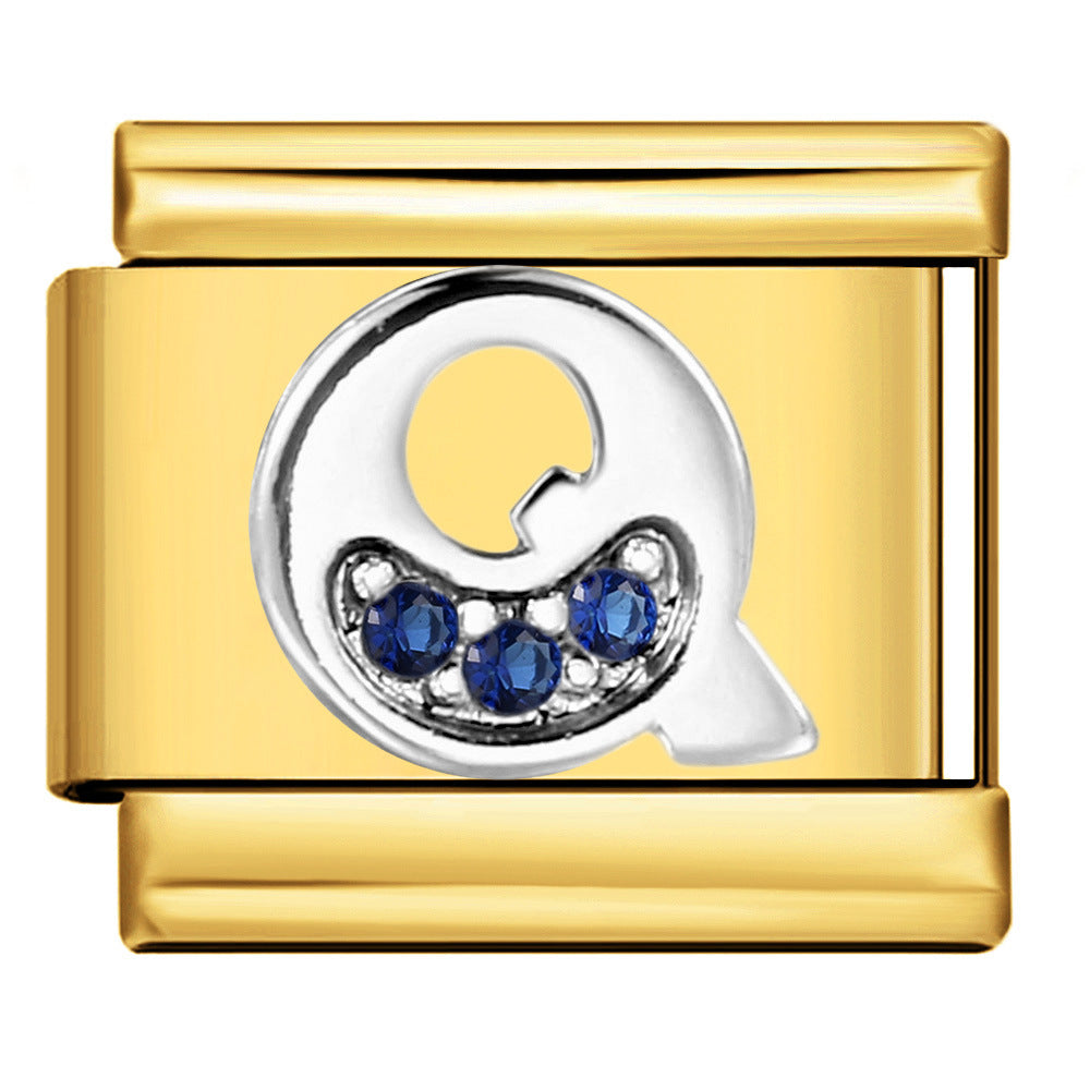 Italian Module Bracelet Gold Background Blue Diamond Letters DIY Stainless Steel Elastic Assembly Welded Strap Bracelet