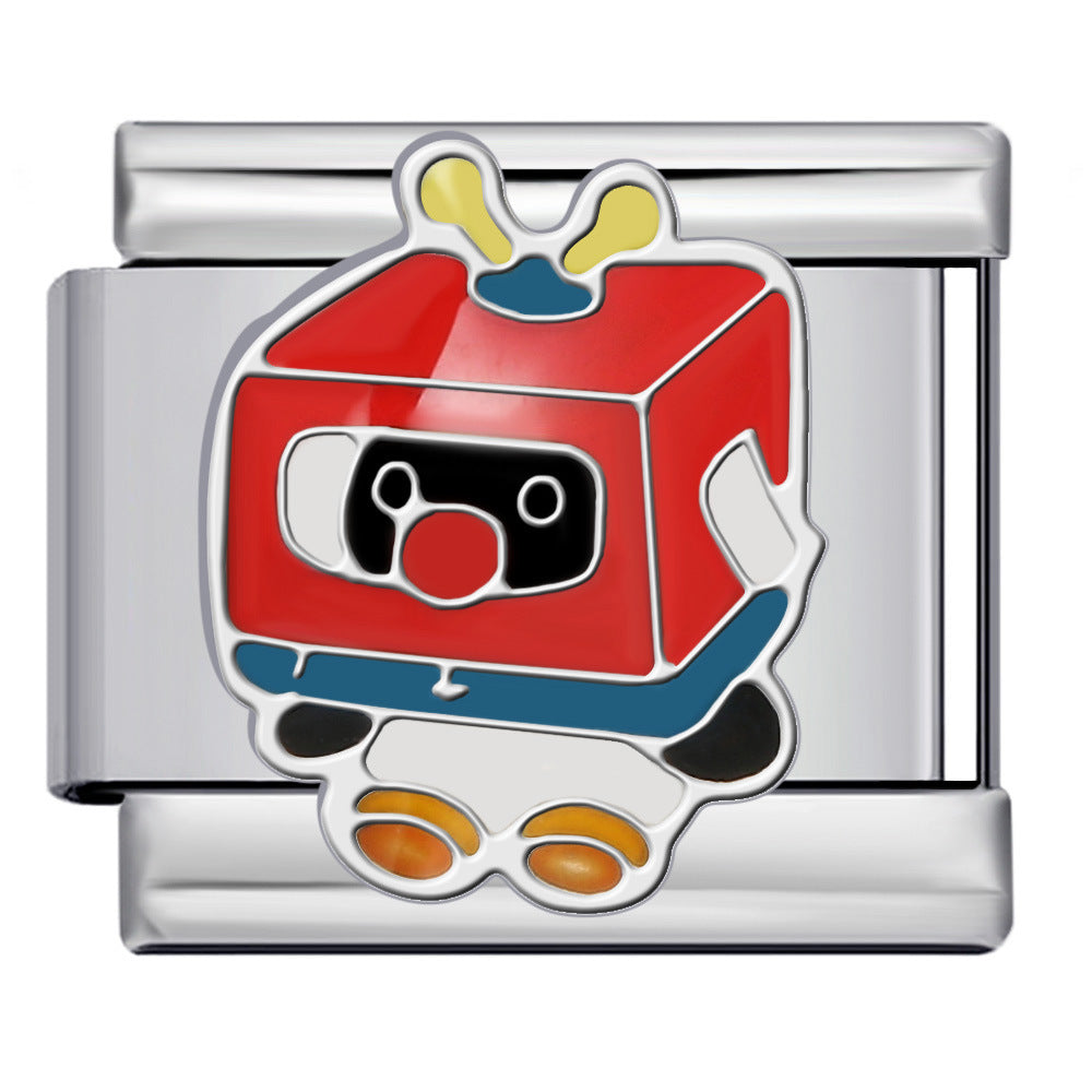 New Cartoon Animation Gold-plated Oil Drop DIY Italian Module Bracelet with Personalized Welding Pattern Stainless Steel Bracelet