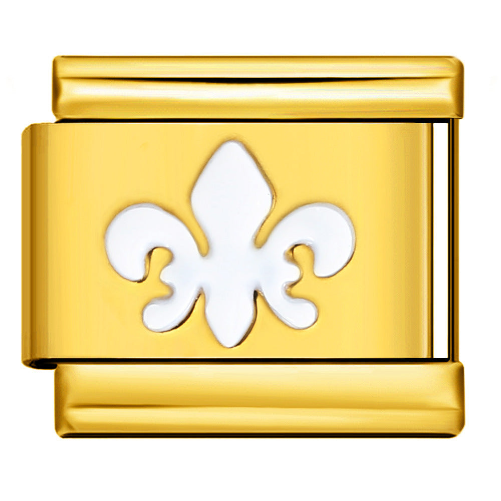 Italian Module Bracelet DIY Titanium Steel All Gold Welding Drip Oil Pattern Elastic Splicing Bracelet Accessory