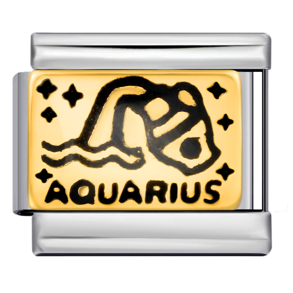 12 Zodiac Sign Italian Modular Bracelet Stainless Steel Gold Plated Enamel DIY Charm Bracelet Jewelry