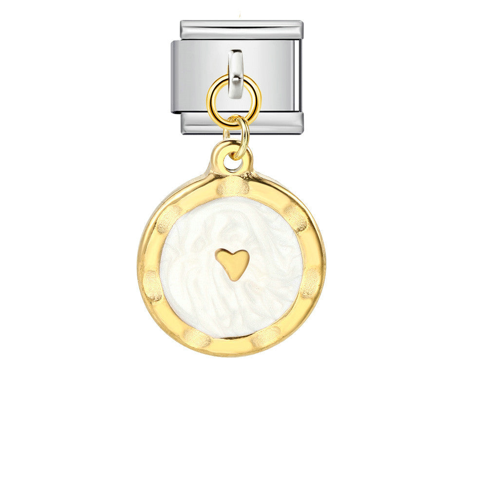 Round Pendant with Gold and Silver Base, Italian Module Bracelet, Titanium Steel Drip Oil Hook, Fashionable DIY Versatile Bracelet