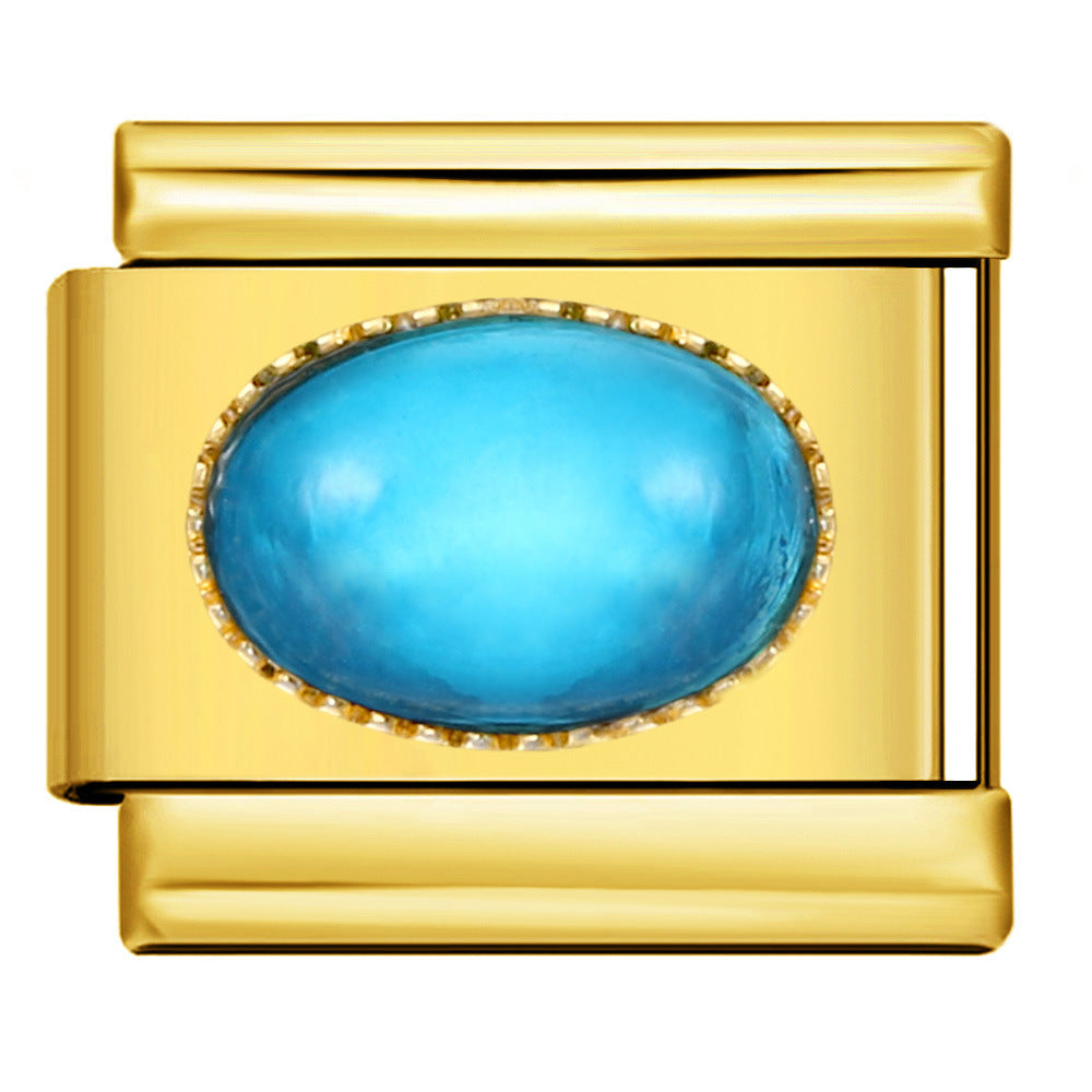 New Gold and Silver Bottom Micro Inlaid Oval Colored Stone Italian Module Bracelet DIY Titanium Steel Welding Oil Dripping Bracelet