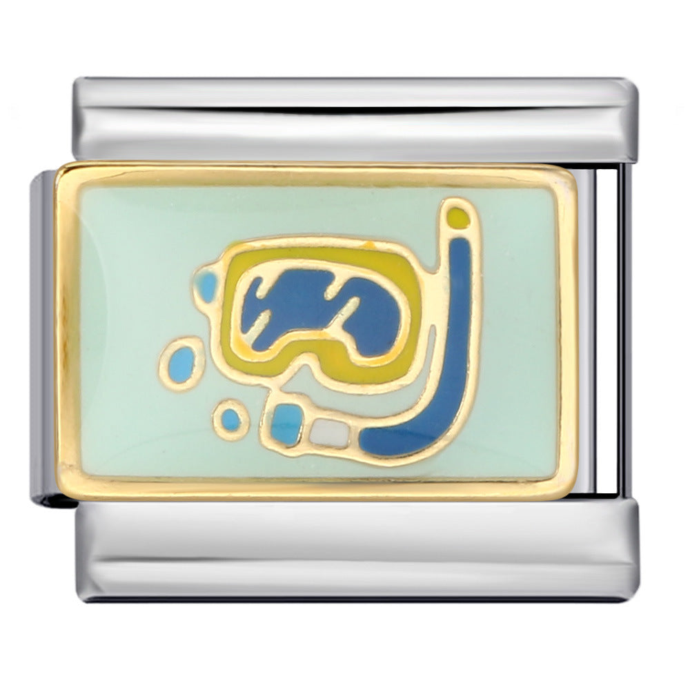 New Italian Module Bracelet Beach Camping Titanium Steel Drip Oil Cartoon Pattern DIY Welding Bracelet Accessories