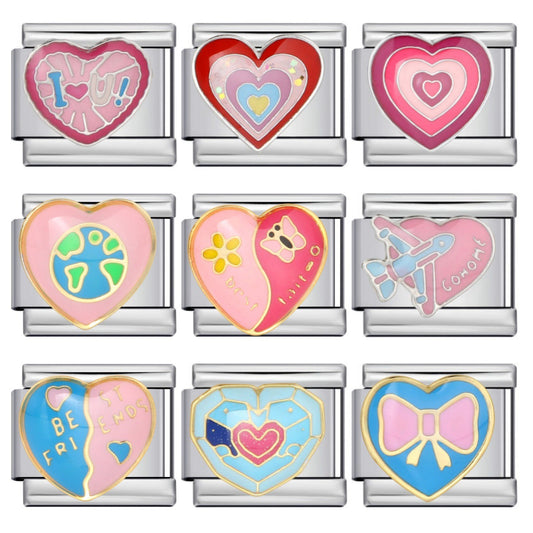 Colorful Drip Oil Love Element Italian Module Bracelet Welding Pattern DIY Elastic Splicing Stainless Steel Bracelet