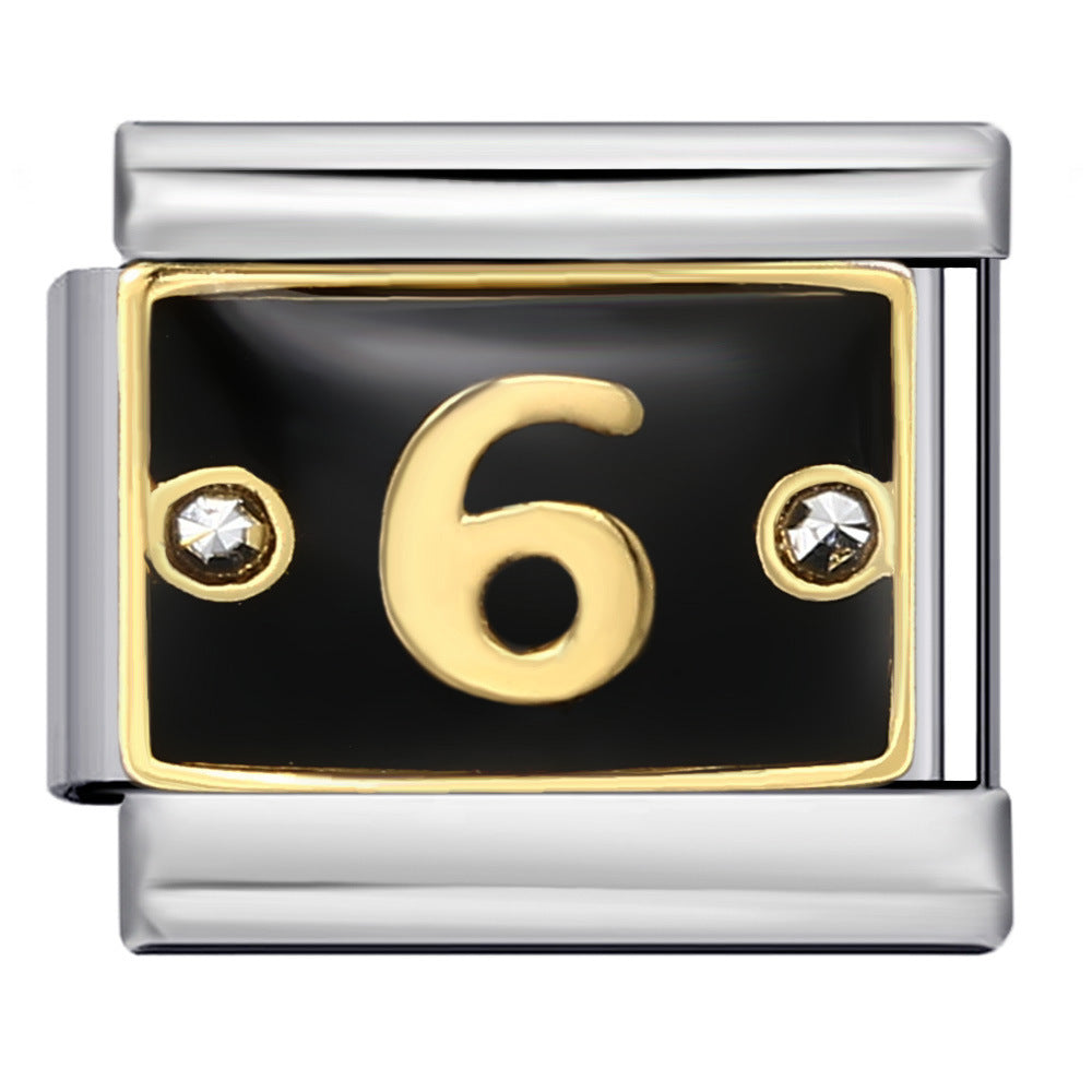 Black Lace Up Diamond Digital Italian Module Bracelet Made of Titanium Steel Welded with Gold Plating and Oil Dripping Free Splicing Bracelet