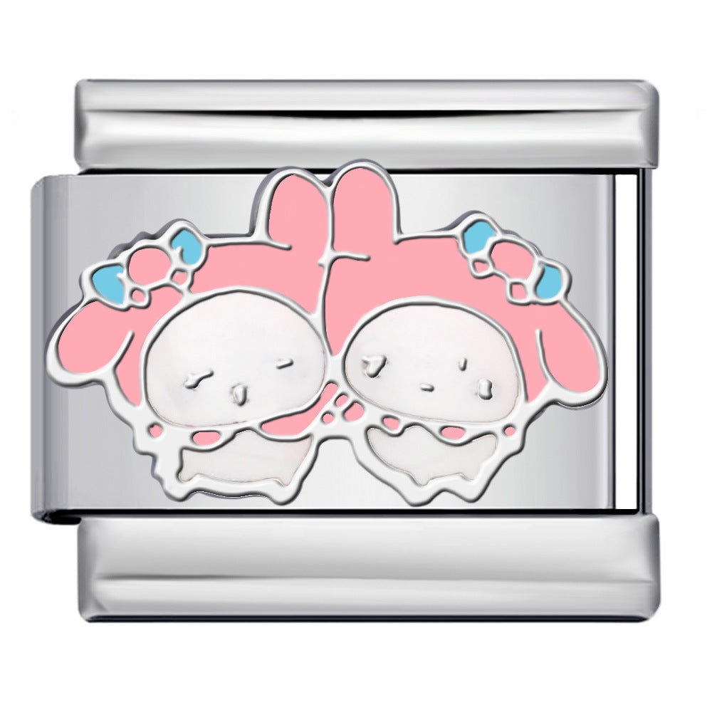 Titanium Steel Welding Drip Oil DIY Italian Module Bracelet Cute Cartoon Pattern Best Friend Girl Birthday Gift