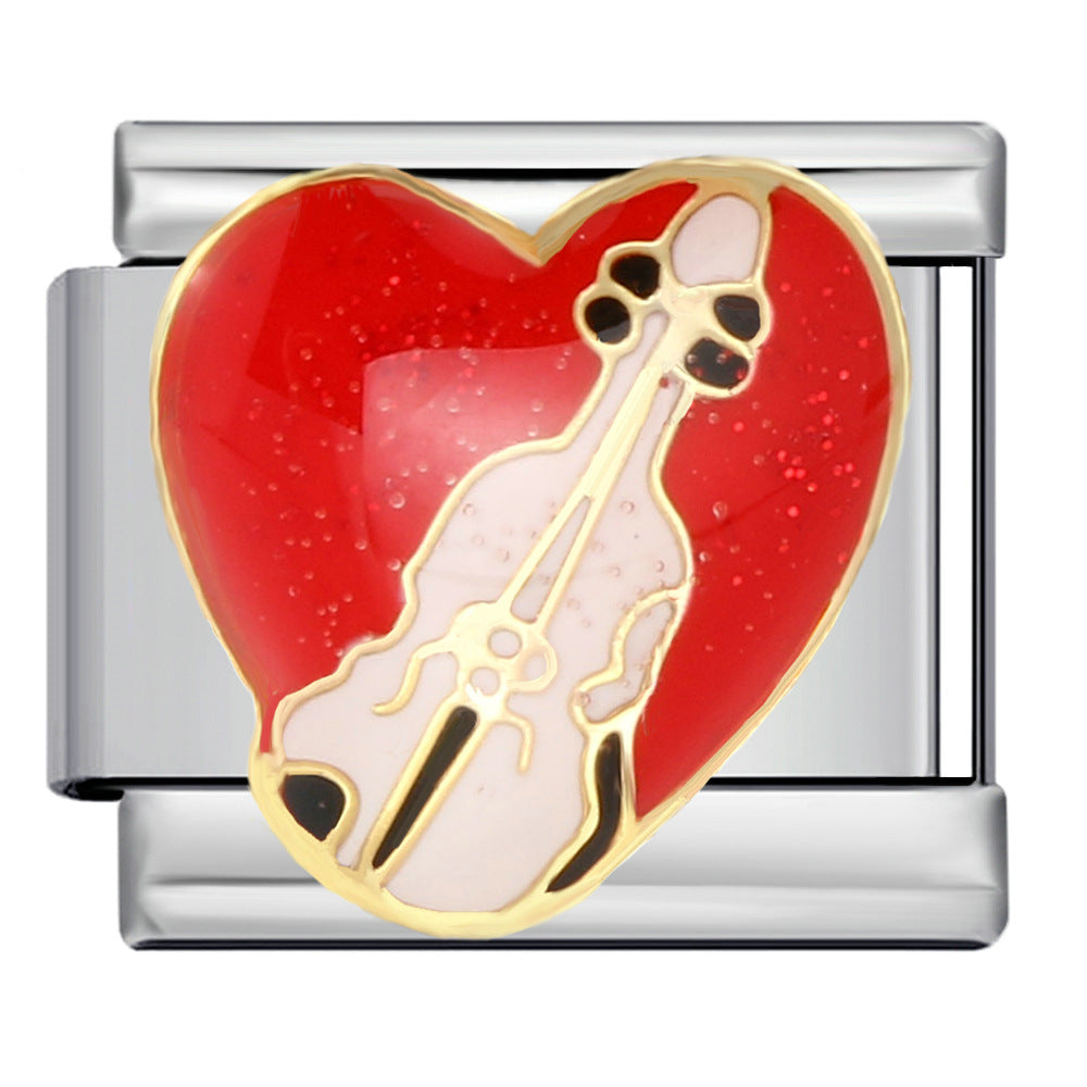 Music Hobby Series Stainless Steel Italian Module Bracelet Titanium Steel Welded Pattern DIY Bangle Wholesale