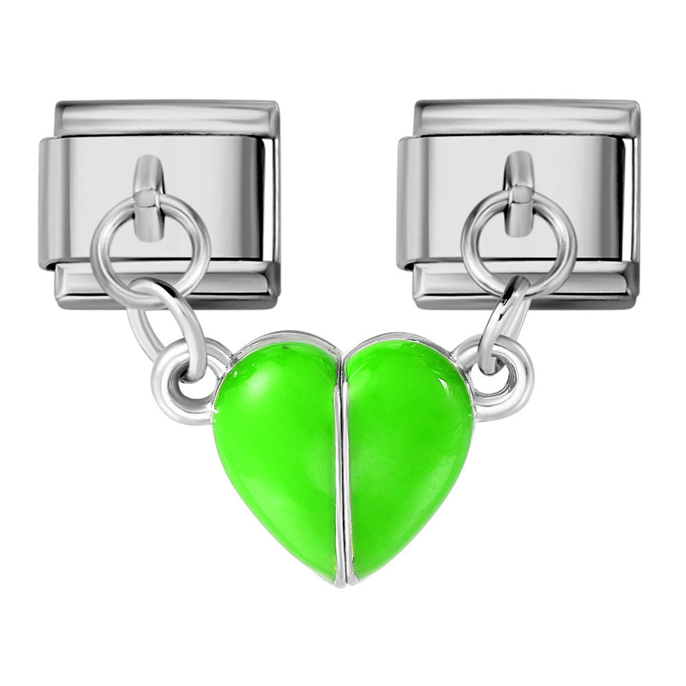 Luminous Magnetic Heart Shaped Italian Module Bracelet Stainless Steel Double Hook DIY Free Splicing Bracelet