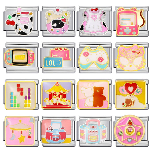 Colorful Childhood Toys Italian Module Bracelet Titanium Steel Welding Drip Oil Pattern DIY Bracelet Gift for Girls