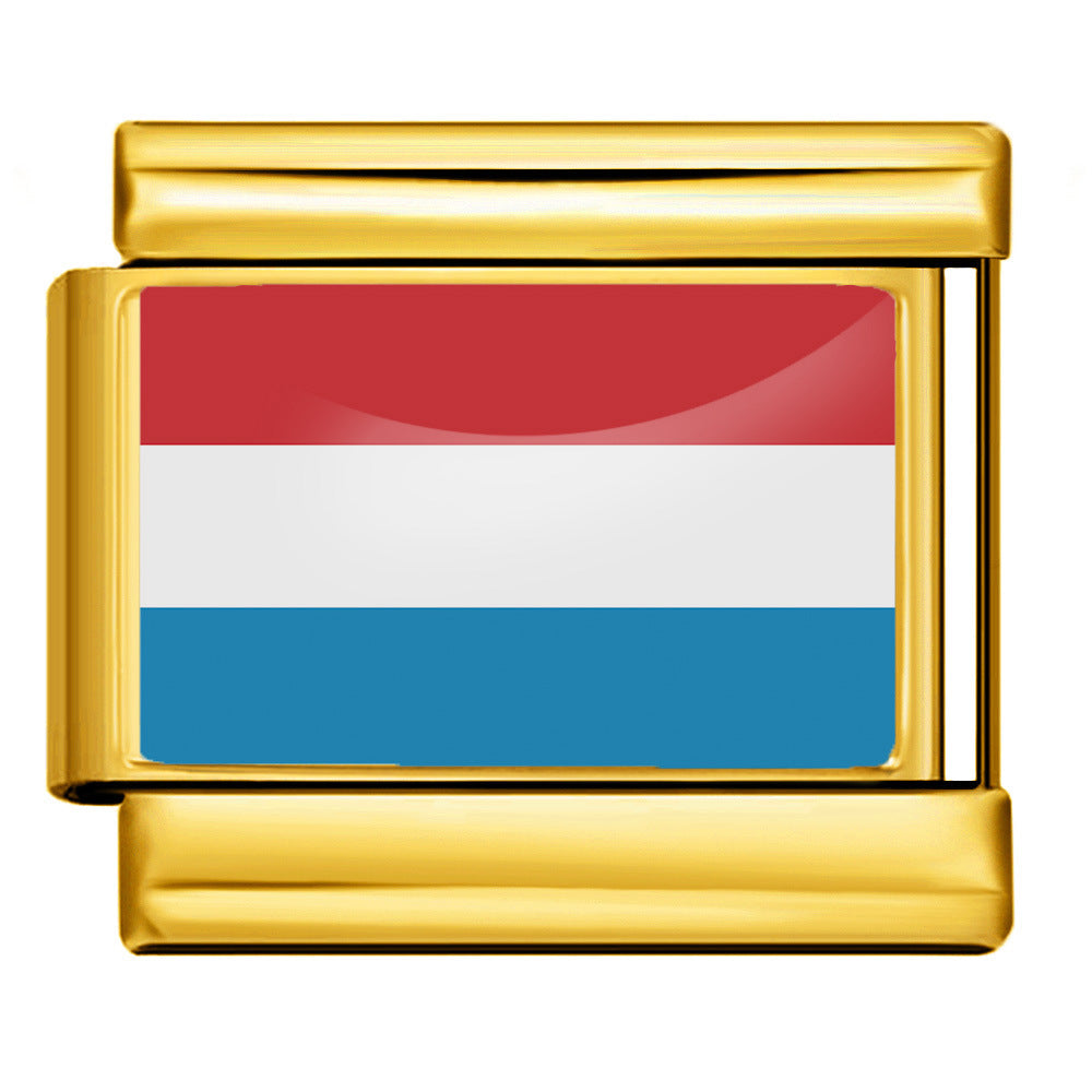 Gold Base World Flag Photo Resin Italian Charm Bracelet DIY Stainless Steel Stretch Watch Band Wristband