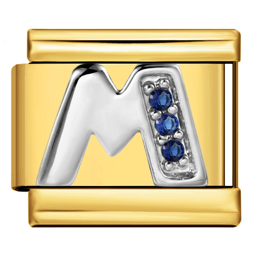 Italian Module Bracelet Gold Background Blue Diamond Letters DIY Stainless Steel Elastic Assembly Welded Strap Bracelet