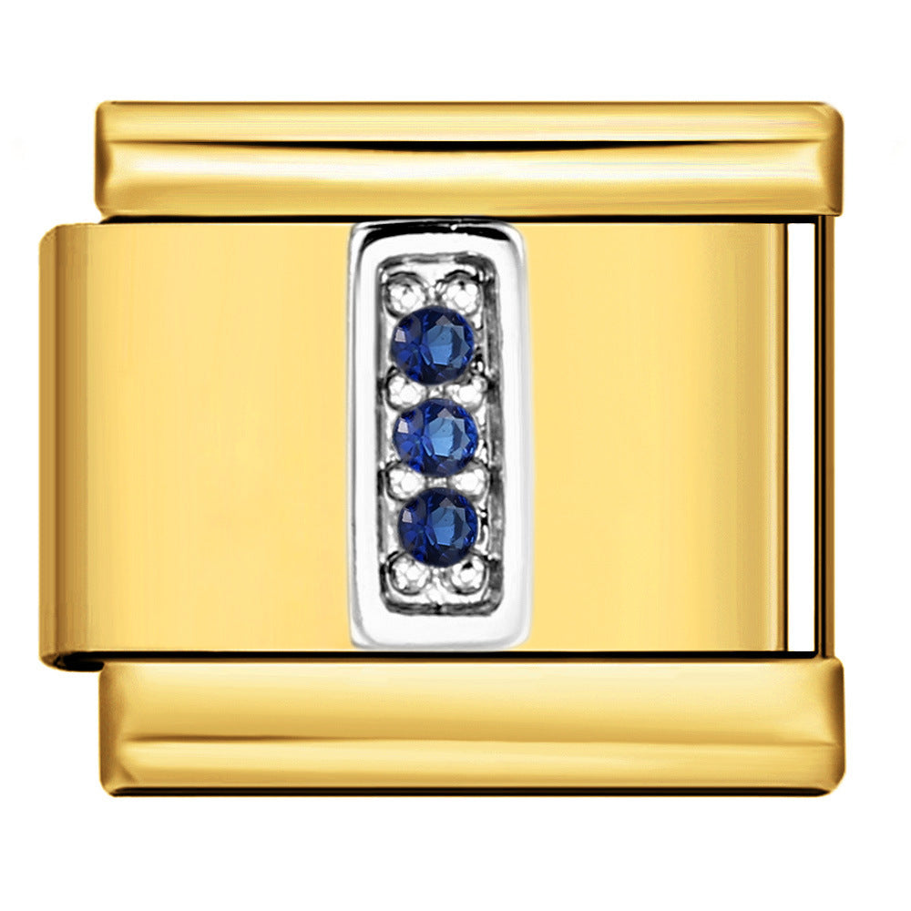 Italian Module Bracelet Gold Background Blue Diamond Letters DIY Stainless Steel Elastic Assembly Welded Strap Bracelet