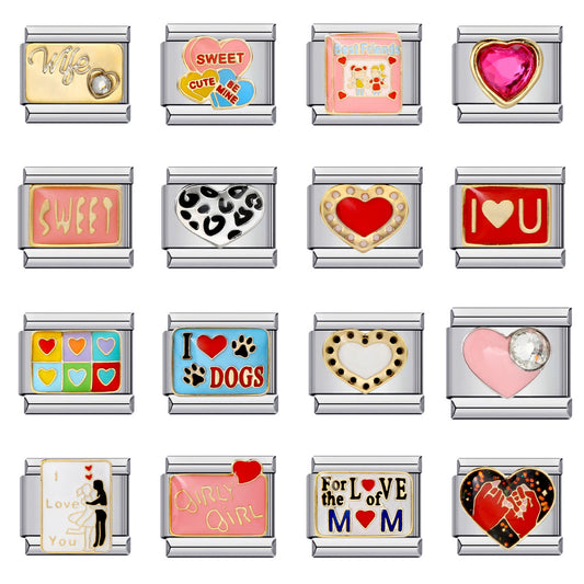 Cross Border Hot Selling Love Series Titanium Steel Welding Drip Oil Wristband Cartoon DIY Italian Module Bracelet Wholesale