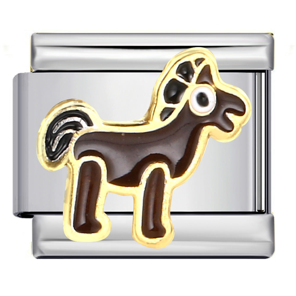 Stainless Steel Welding Drip Oil Animal Pattern DIY Italian Module Bracelet Free Splicing Elastic Accessories Wholesale