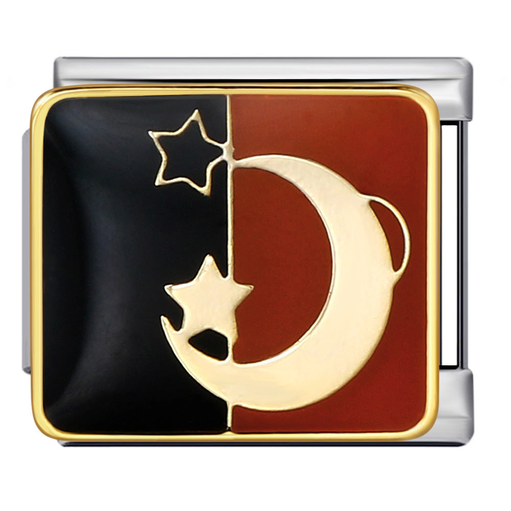 Wholesale of New Square Titanium Steel Bracelet Welding, Gold Plating, Drip Oil Cartoon DIY Italian Module Bracelet From Europe and America