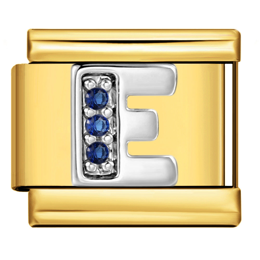 Italian Module Bracelet Gold Background Blue Diamond Letters DIY Stainless Steel Elastic Assembly Welded Strap Bracelet