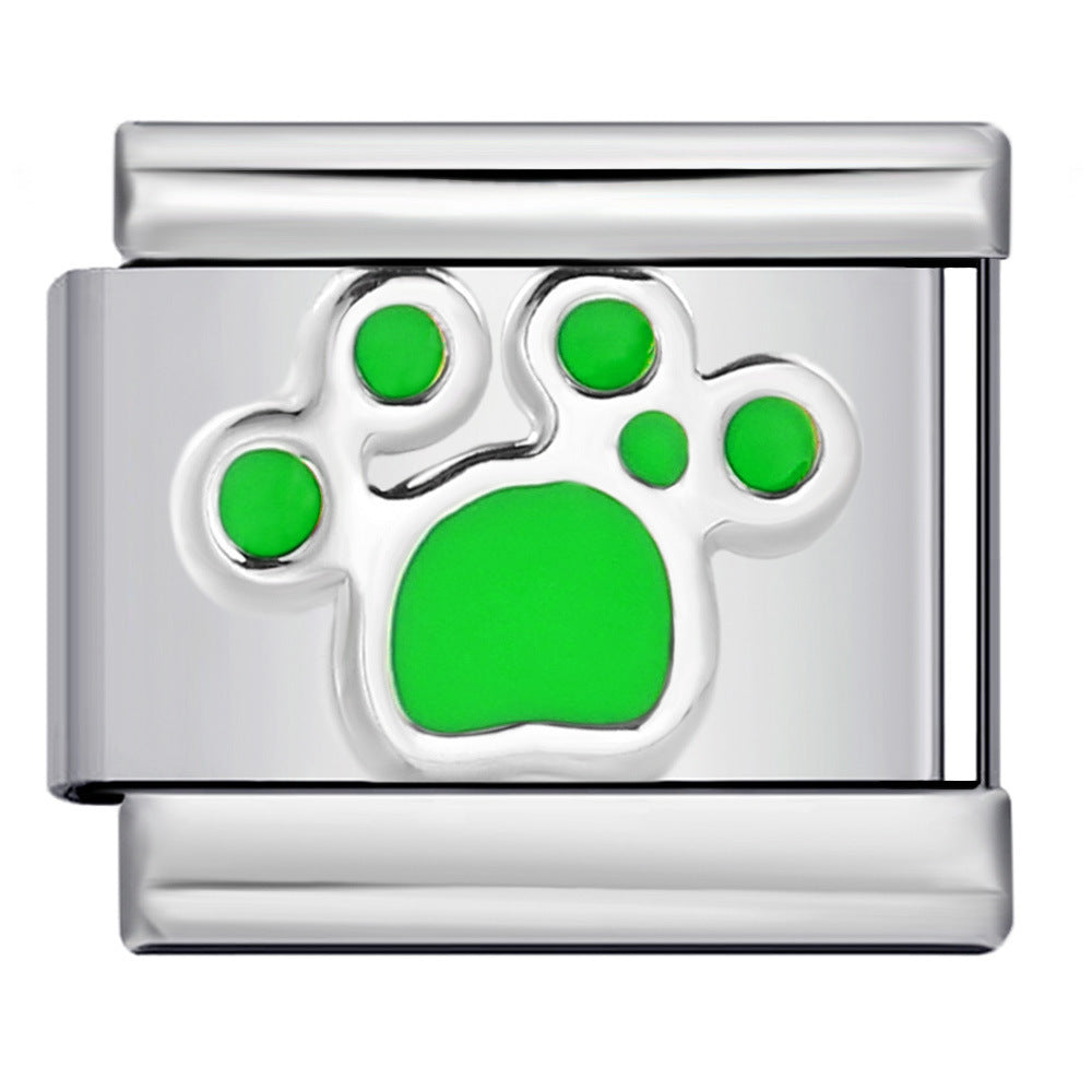 New Titanium Steel Color Dripping Oil Cat Claw Series Italian Module Bracelet DIY Elastic Splicing Bracelet