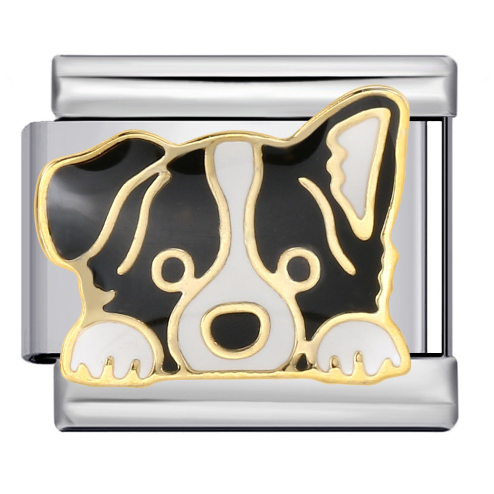 Cute Husky Corgi Shepherd Dog Pet Dog Series Titanium Steel Welded Gold Plated Oil Dripping Italian Module Bracelet