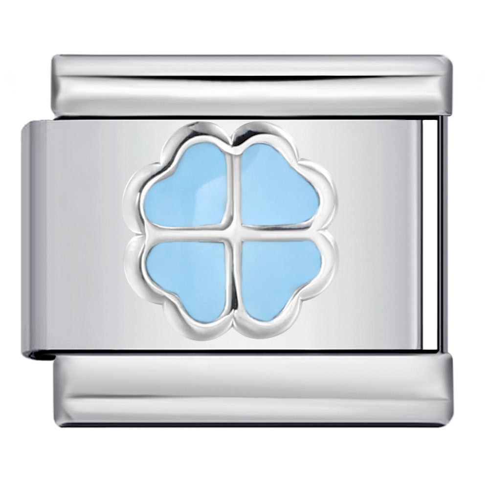 Color Dripping Oil Clover Module Bracelet Stainless Steel Stamping Pattern DIY Elastic Bracelet Accessories Wholesale