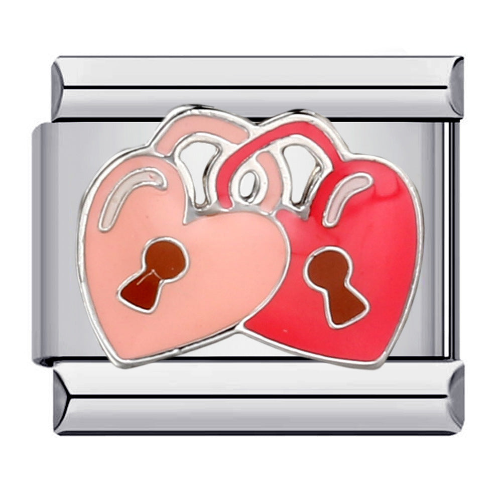 Romantic Valentine's Day Sweet Series Italian Module Bracelet Titanium Steel Welding Drip Oil Pattern DIY Bracelet