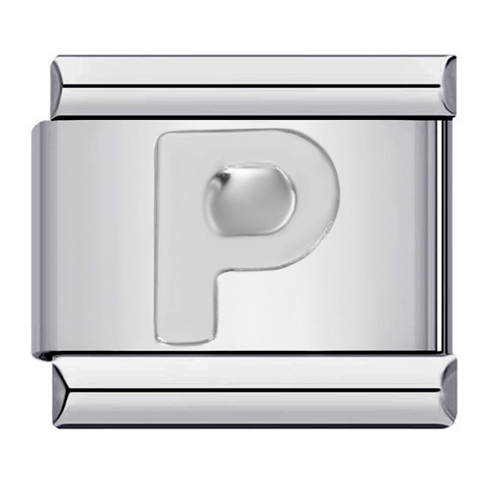 New Titanium Steel Silver Concave Surface 26 English Letters Italian Module Bracelet DIY Strap Chain Accessories Wholesale