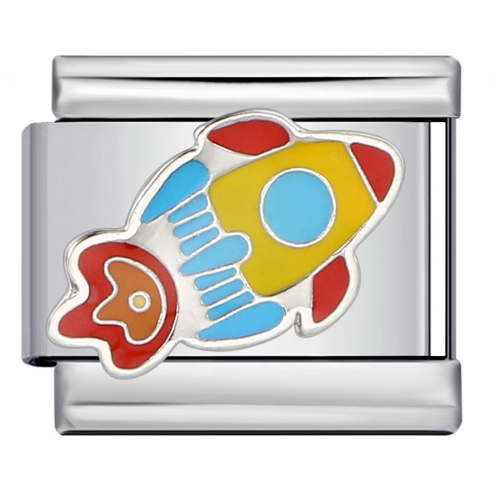 Space Planet Italy Module Bracelet Stainless Steel Welding Drip Oil Pattern DIY Elastic Personalized Bracelet