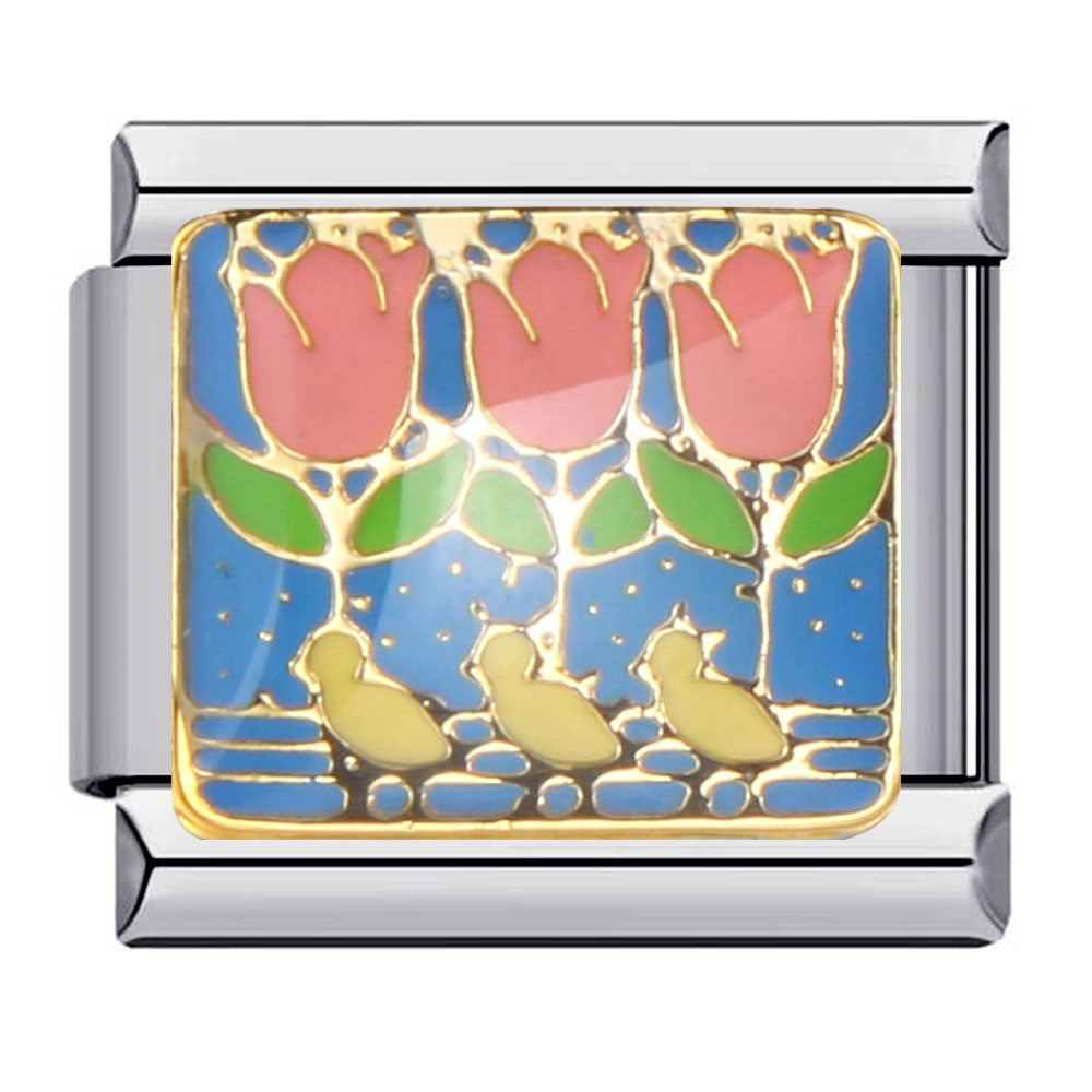 New Flower Series Titanium Steel Bracelet Welding Pattern Drip Oil DIY Italian Module Bracelet Strap Chain Wholesale