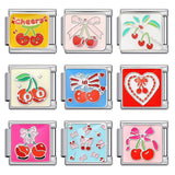 Bow & Cherry Pattern Italian Module Bracelet Titanium Steel Welded Drip-Oil DIY Bracelet Women's Jewelry