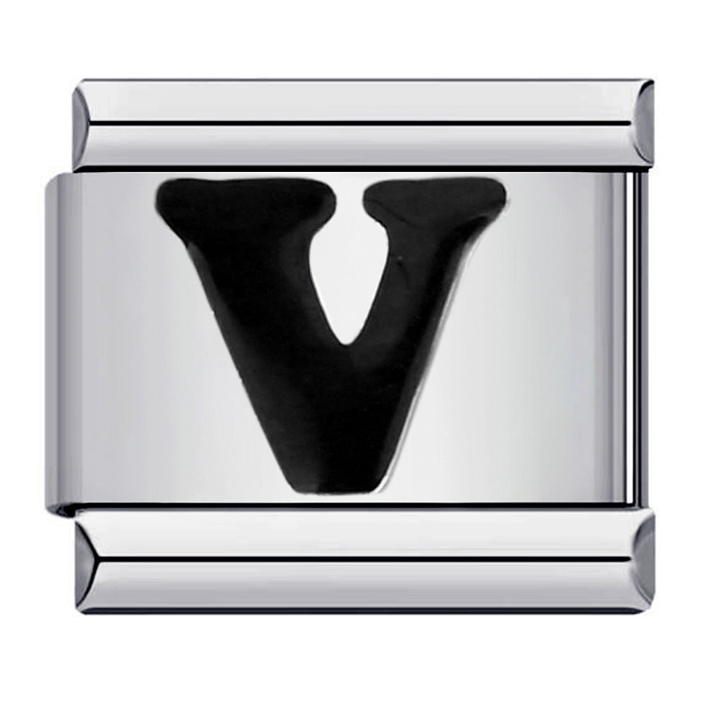 New Titanium Steel Black Alphabet DIY Italian Charm Bracelet Custom Name Link Chain